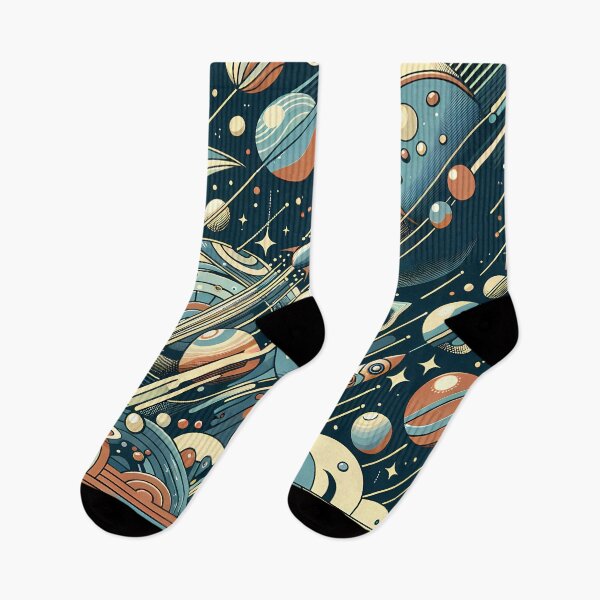 Item preview, Retro Geometric Space Planets in Teal and Orange designed and sold by InkSmithery.