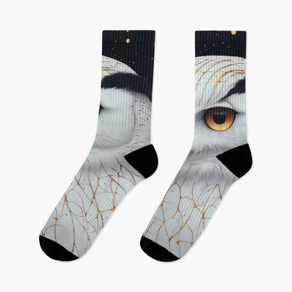 Item preview, Snowy Owl Gold Kintsugi Cracks White Winter Celestial Starlight Gaze designed and sold by mildaclairmo.