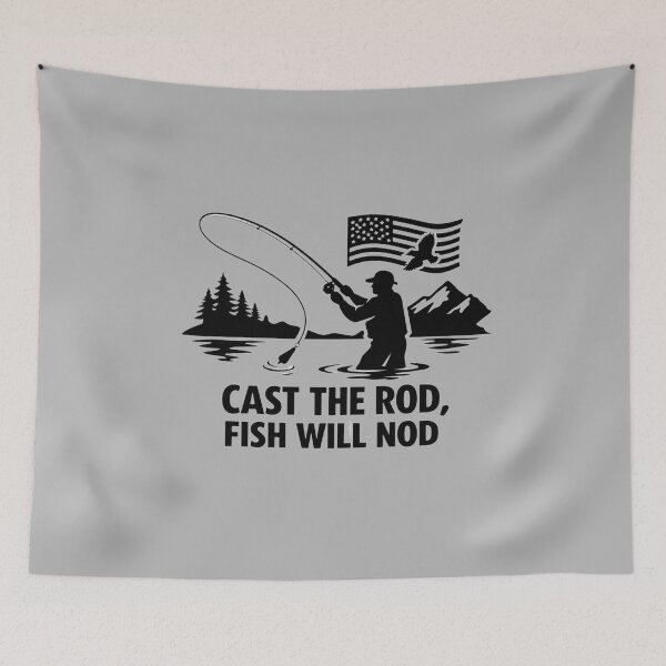 Item preview, Minimalist Fisherman Silhouette – Cast the Rod, Fish Will Nod designed and sold by Studio Yvonne .
