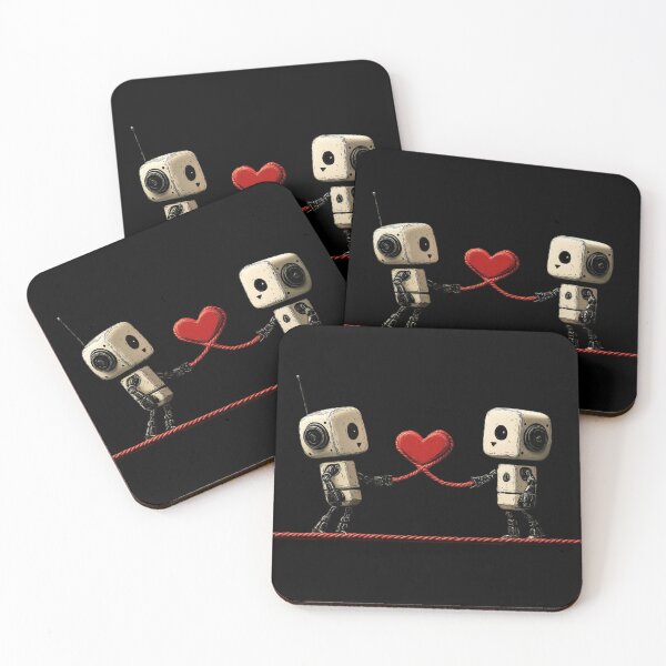 Item preview,  Love and robots connected together with red designed and sold by Kat's Design Hub.