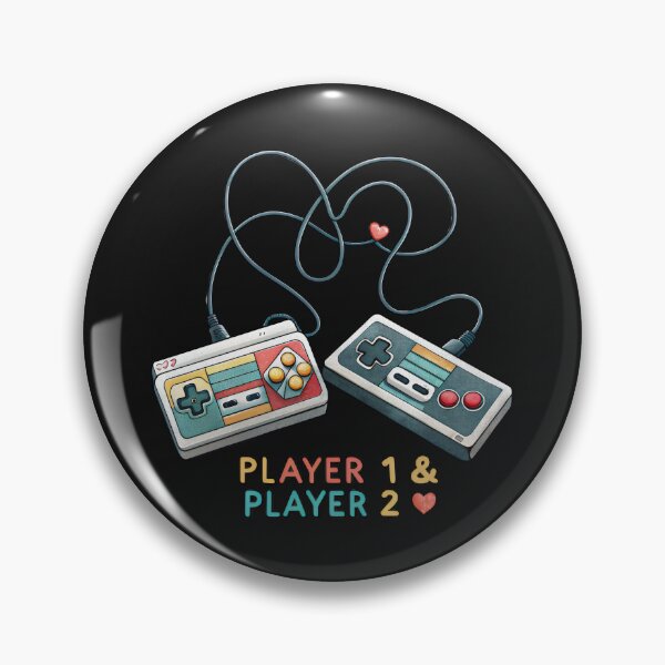 Item preview, Two retro 8-bit controllers with their cords tangled. Text: "Player 1 & Player 2." designed and sold by GogoGrove.