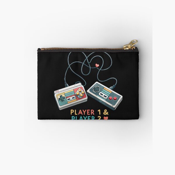 Item preview, Two retro 8-bit controllers with their cords tangled. Text: "Player 1 & Player 2." designed and sold by GogoGrove.