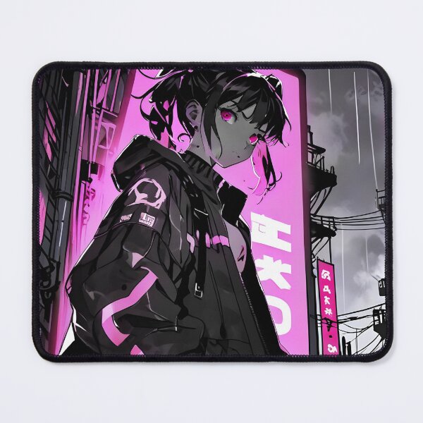 Item preview, NEON: Monochrome Pink Billboard City Rain | Cute Cyberpunk Anime Girl designed and sold by Sytrics.