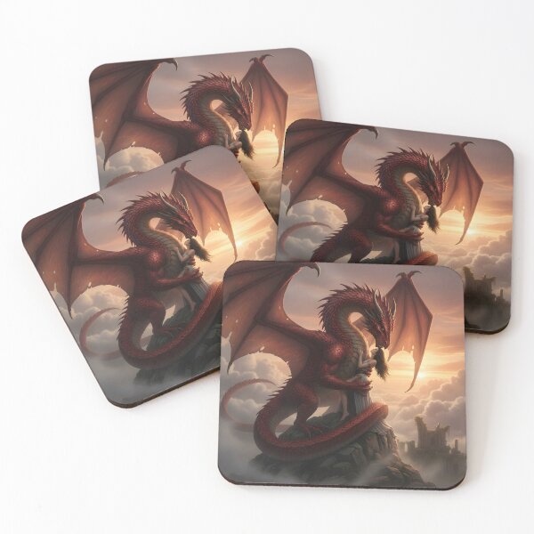 Item preview, Dragon and maiden embrace on a rocky outcrop as sun sets designed and sold by adriansmith31.