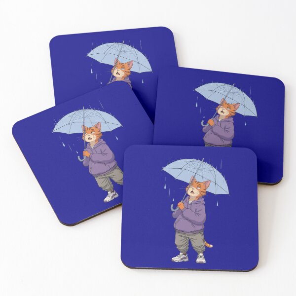 Item preview, Lofi Milo Rainy Day Vibes - Retro 90s Anime Cat with Umbrella designed and sold by Ascend777.