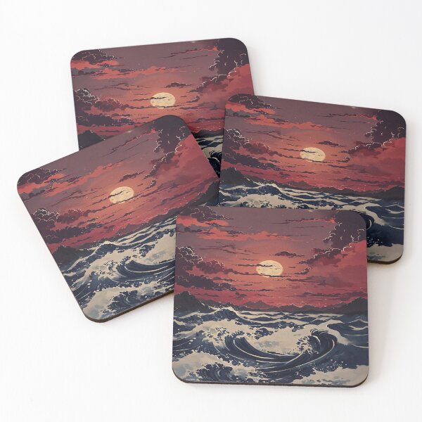Item preview, Nighttime pattern of the moon and surreal waves designed and sold by saly55887.