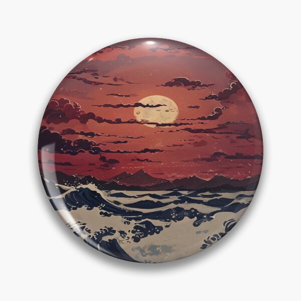 Item preview, Nighttime pattern of the moon and surreal waves designed and sold by saly55887.