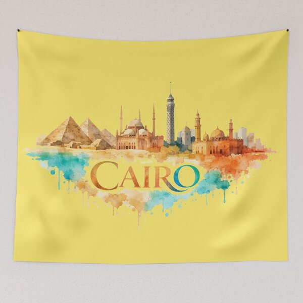 Item preview, Cairo Skyline Watercolor Art – Egypt Landmarks Minimal City Illustration designed and sold by Basma Store.