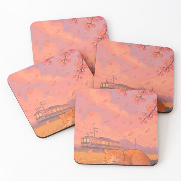 Item preview, Cherry Blossom Nap: Rooftop Cat at Sunset designed and sold by 27Stickers.