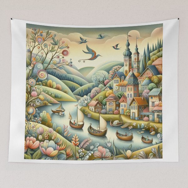 Item preview, A whimsical riverside village designed and sold by Beyondnote-Art.