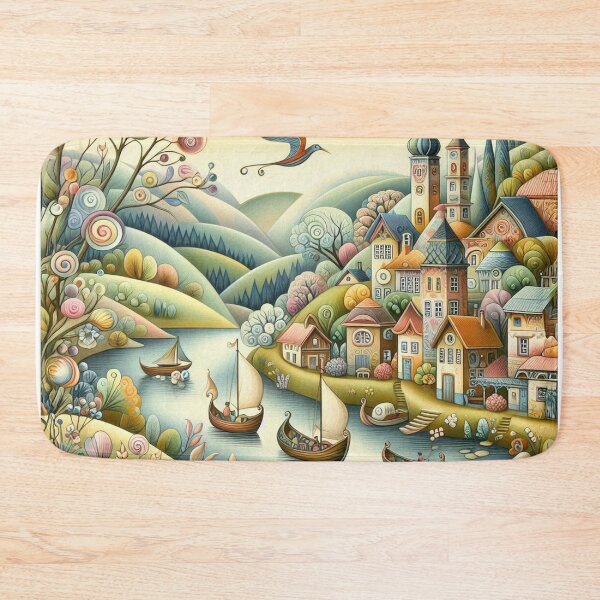 Item preview, A whimsical riverside village designed and sold by Beyondnote-Art.