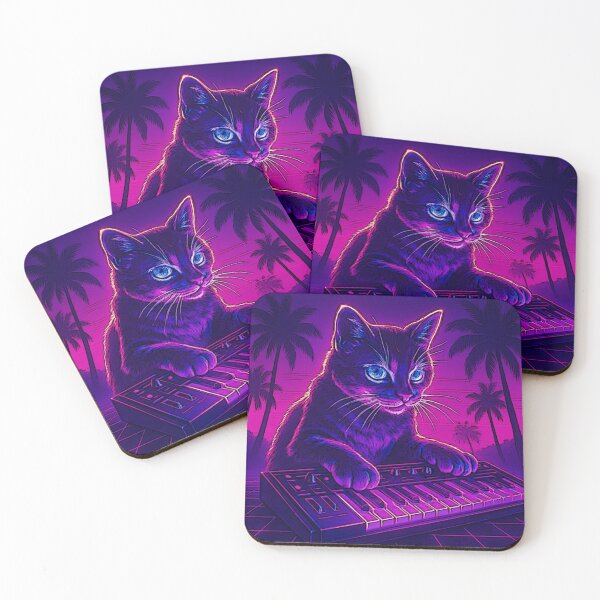 Item preview, Neon Synthwave Cat – Vaporwave 80s Retro Grid Design designed and sold by LuxuryApparels.