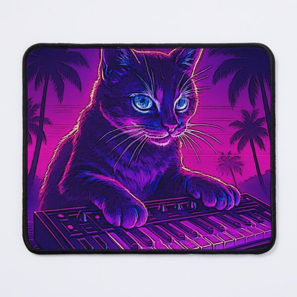 Item preview, Neon Synthwave Cat – Vaporwave 80s Retro Grid Design designed and sold by LuxuryApparels.