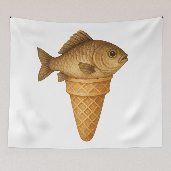 Item preview, Surreal Fish Ice Cream Cone Illustration designed and sold by chromatalove.