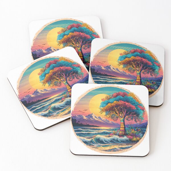 Item preview, Picture of sea, mountains and multicoloured tree designed and sold by lucyinspace.