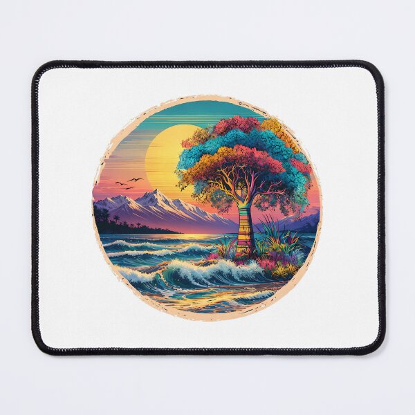Item preview, Picture of sea, mountains and multicoloured tree designed and sold by lucyinspace.