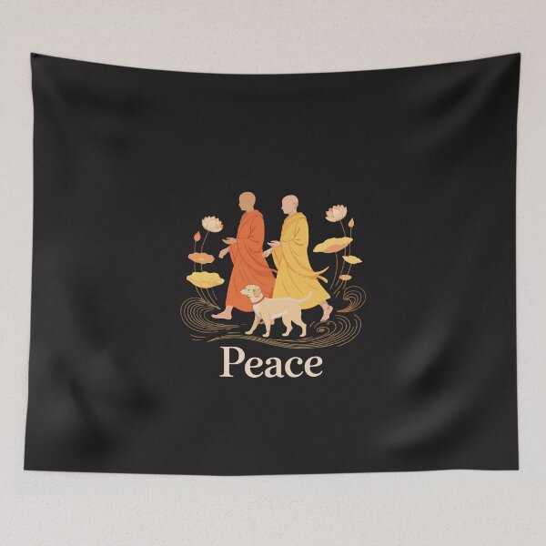 Item preview, Peace Walking Monks Zen Calm Minimalist Art designed and sold by kiralynstration.