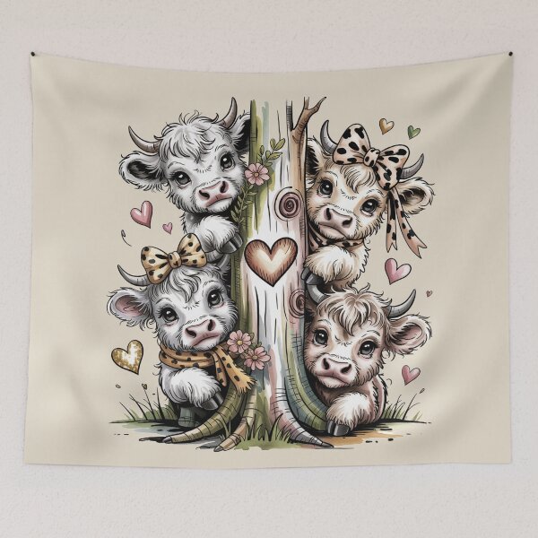 Item preview, Cute Highland Cow Valentine – Adorable Farm Animal Love Illustration designed and sold by SoftStyleStudio ⭐⭐⭐.
