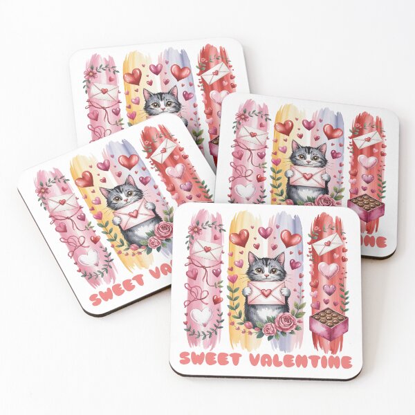 Item preview, Cute Valentine Cat with Love Letters – Watercolor Heart Illustration designed and sold by SoftStyleStudio ⭐⭐⭐.