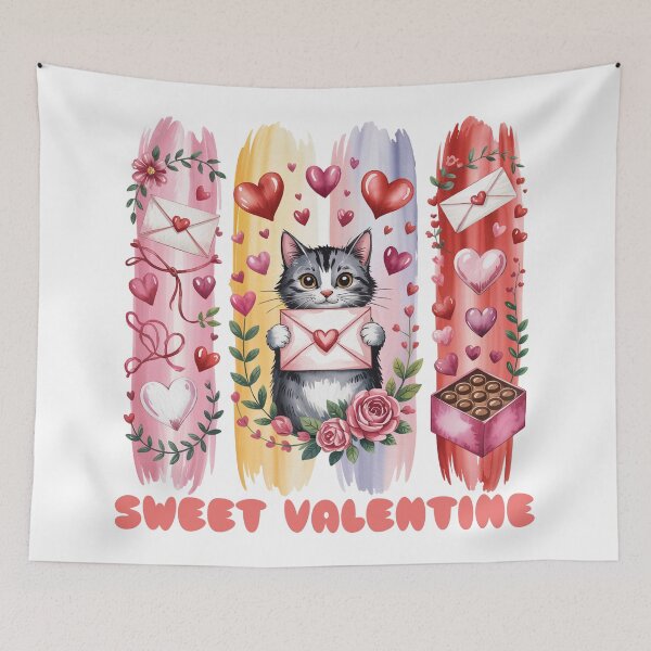 Item preview, Cute Valentine Cat with Love Letters – Watercolor Heart Illustration designed and sold by SoftStyleStudio ⭐⭐⭐.