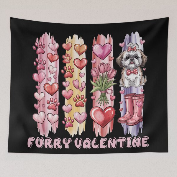 Item preview, Cute Valentine Pets & Hearts – Watercolor Love Stripes Illustration designed and sold by SoftStyleStudio ⭐⭐⭐.