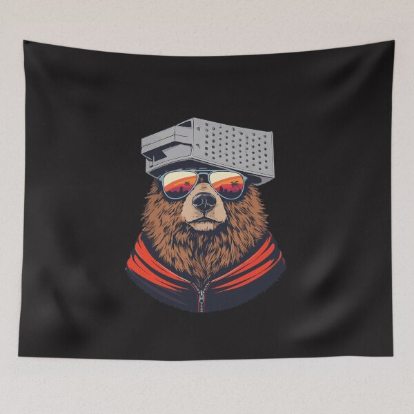 Item preview, Retro Bear with Cheese Grater Hat and Sunglasses Sunset Art  designed and sold by kiralynstration.