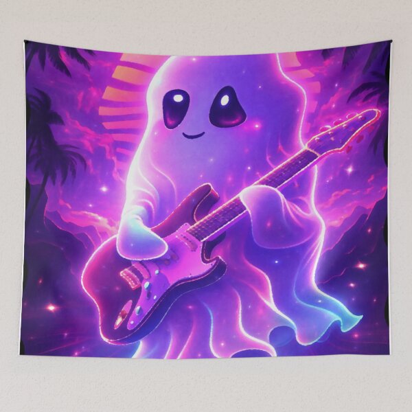 Item preview, Cute Ghost Guitarist – Vaporwave Synthwave Neon Music Art designed and sold by LuxuryApparels.