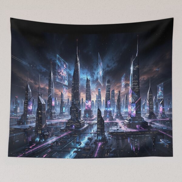 Item preview, Neo-Tokyo Skyline: Ethereal Cyberpunk Metropolis at Dusk designed and sold by KYOFRAME.