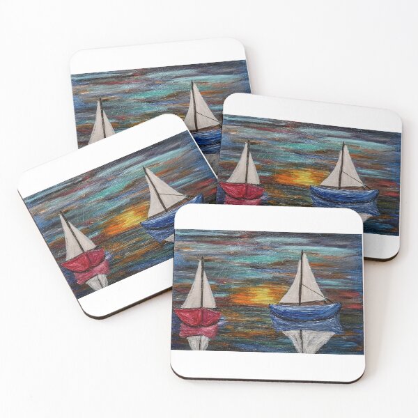 Item preview, Two Sailboats at Sunset - Textured Acrylic Seascape Painting designed and sold by kkartwork.