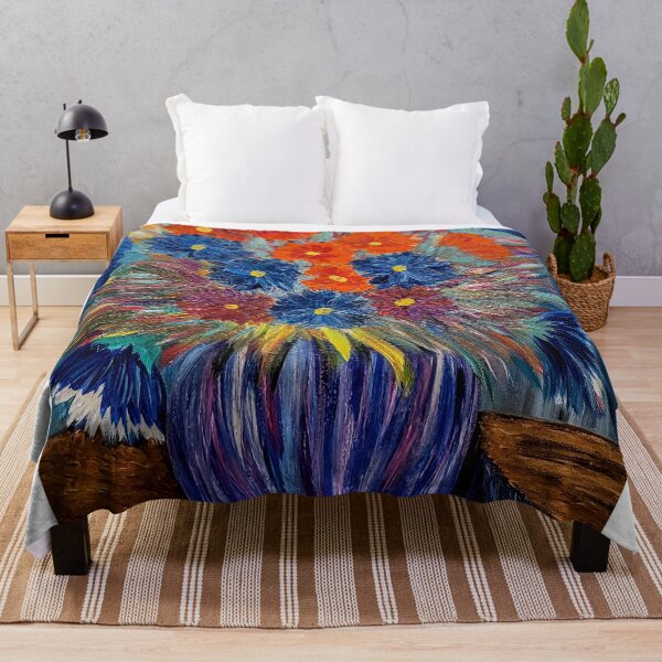 Item preview, Orange and Blue Cosmos Flowers in Vase - Textured Acrylic Painting designed and sold by kkartwork.