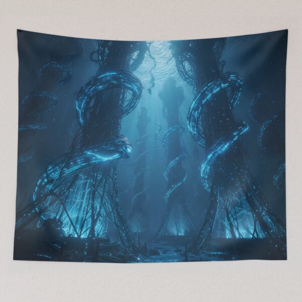 Item preview, Abyssal Neon Roots - Bioluminescent Cyber Forest designed and sold by KYOFRAME.