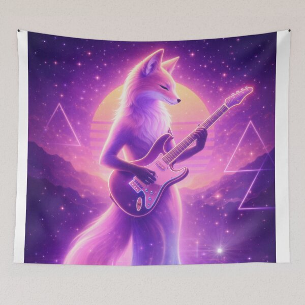 Item preview, Neon Fox Guitarist – Synthwave Vaporwave Elegance | Retro 80s Art designed and sold by LuxuryApparels.