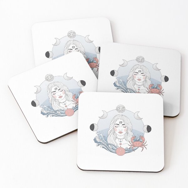 Item preview, Cancer Zodiac Art – Moon Phases Astrology Illustration with Mystic Female Portrait designed and sold by Timegraf.