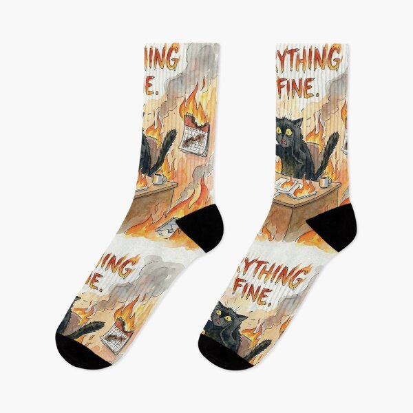 Item preview, Everything is fine – Chaotic cat and ironic humor designed and sold by  ARTILOGÍA.