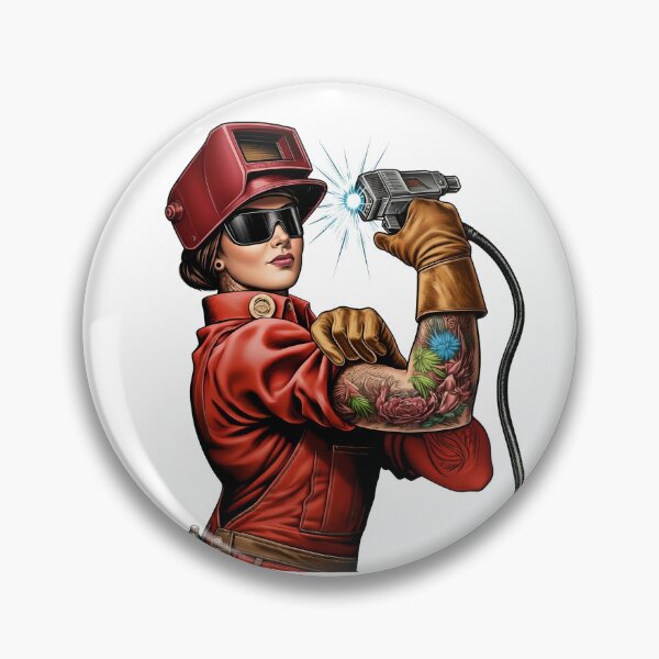 Item preview, Female Welder with Tattoo Sleeve – Industrial Badass Art designed and sold by Phingart.