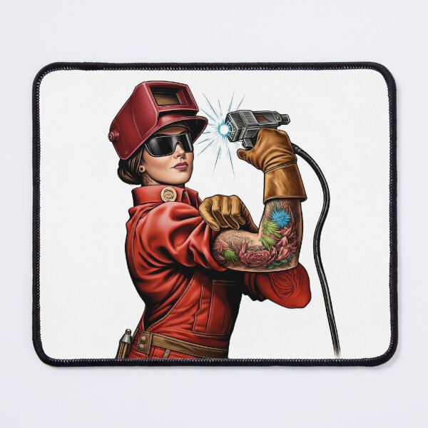 Item preview, Female Welder with Tattoo Sleeve – Industrial Badass Art designed and sold by Phingart.
