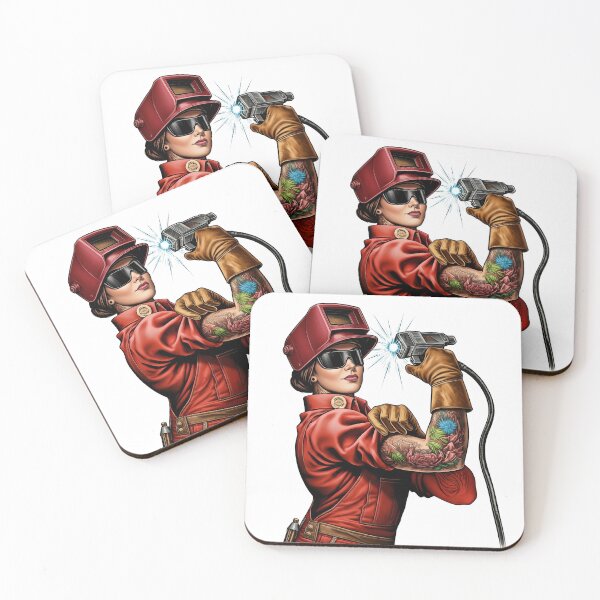 Item preview, Female Welder with Tattoo Sleeve – Industrial Badass Art designed and sold by Phingart.