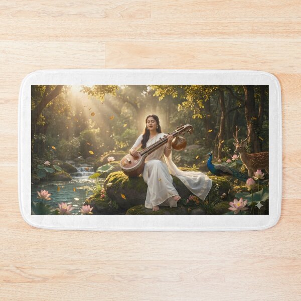Item preview, Devi Saraswati: Divine Melody in the Enchanted Forest - Spiritual Wall Art designed and sold by sugato123.