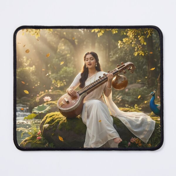 Item preview, Devi Saraswati: Divine Melody in the Enchanted Forest - Spiritual Wall Art designed and sold by sugato123.