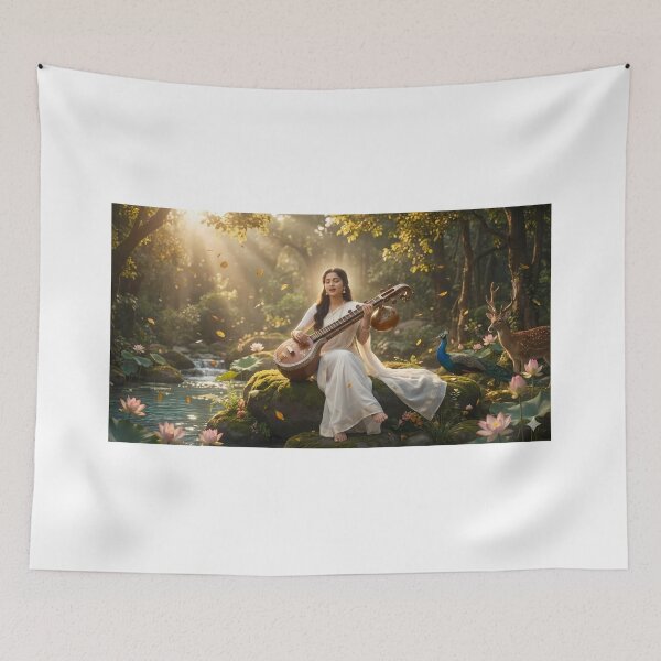 Item preview, Devi Saraswati: Divine Melody in the Enchanted Forest - Spiritual Wall Art designed and sold by sugato123.