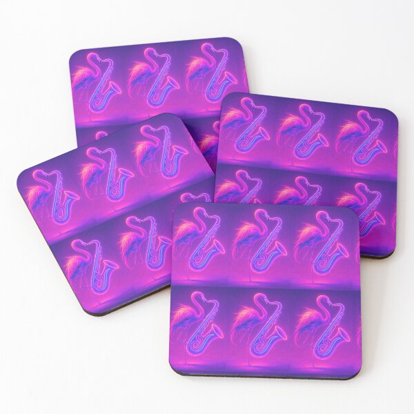 Item preview, Neon Flamingo Sax Solo – Vaporwave Synthwave Tile designed and sold by LuxuryApparels.