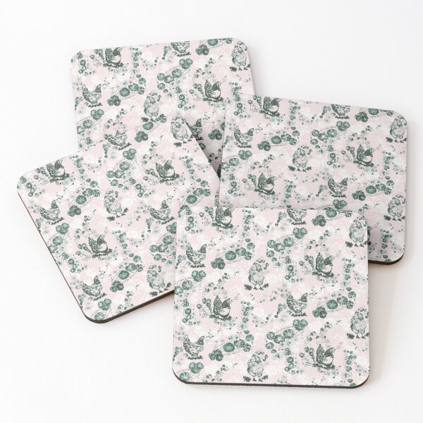Item preview, Pink & Green Chicken Chinoiserie on Vintage Feed Sack designed and sold by LoveAlways-AEP.