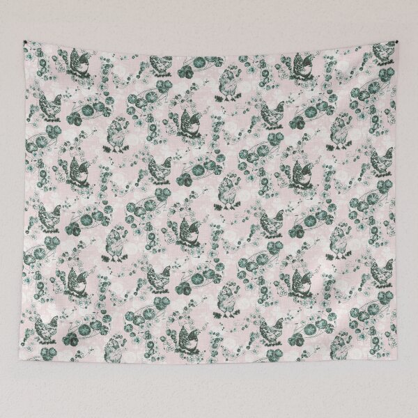 Item preview, Pink & Green Chicken Chinoiserie on Vintage Feed Sack designed and sold by LoveAlways-AEP.