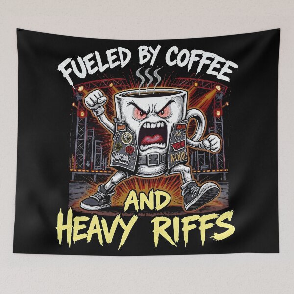 Item preview, coffee and metal music FUELED BY COFFEE AND HEAVY RIFFS designed and sold by Uglyandcute.