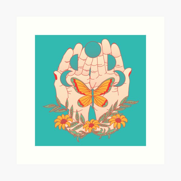 Luna y mariposa en sus manos Lámina artística