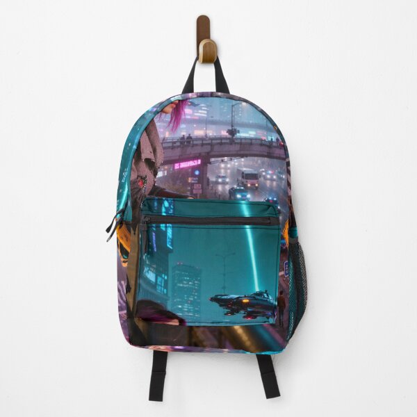 Item preview, Cyberpunk Lady looking down at Night City street scene designed and sold by aykiradesigns.