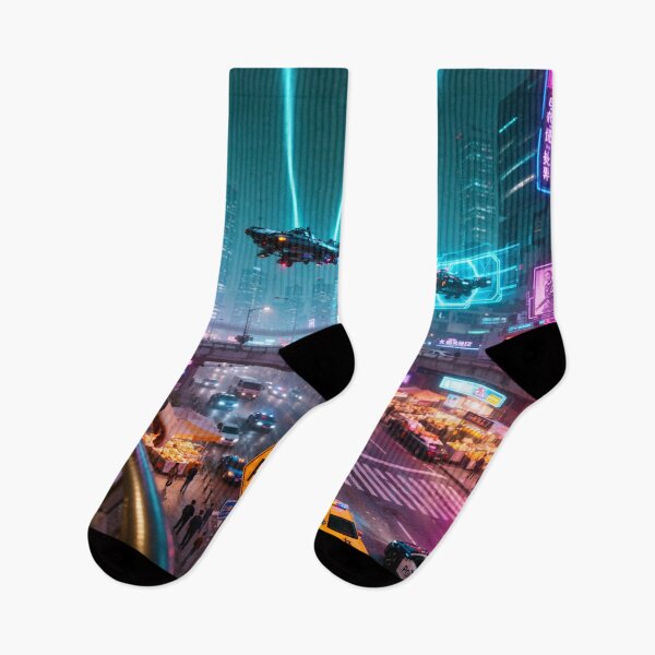 Item preview, Cyberpunk Lady looking down at Night City street scene designed and sold by aykiradesigns.