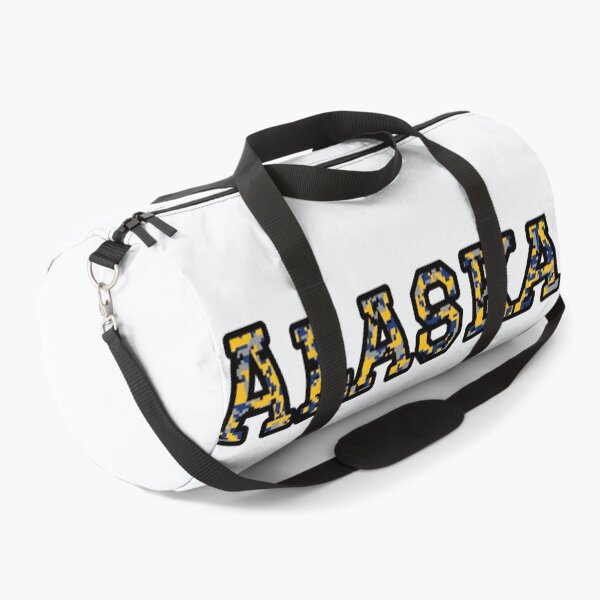 Item preview, Alaska Travel Souvenir | Blue & Yellow Camo Text Art designed and sold by Long Family Gifts.