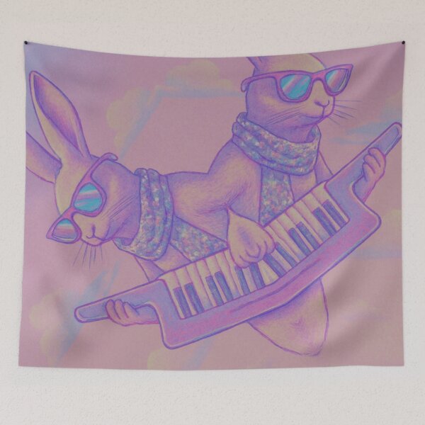 Item preview, Chic Rabbit Keytar Jam – Pastel Vaporwave Vibes designed and sold by LuxuryApparels.