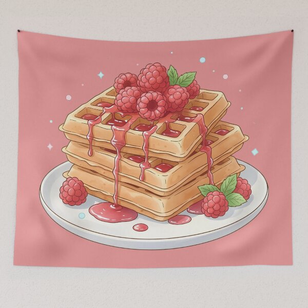 Item preview, Fresh Raspberry Waffles - Gourmet Breakfast Dessert - Sweet Foodie Art designed and sold by cozy corner co. .